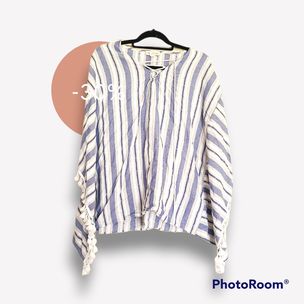 Tassels n Lace Blue Striped Swim cover up poncho M